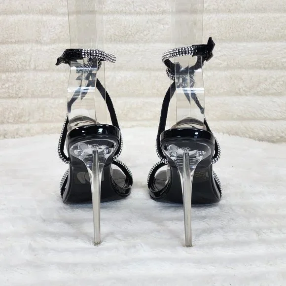 Lexton Black Patent Knotted Strap Rhinestone Stiletto High Heels Sandal … - Picture 6 of 9